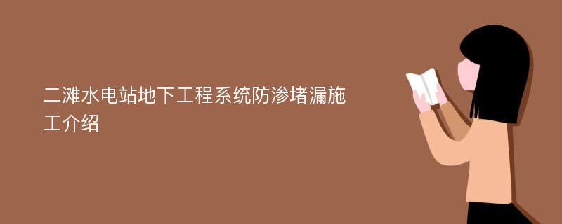 二滩水电站地下工程系统防渗堵漏施工介绍